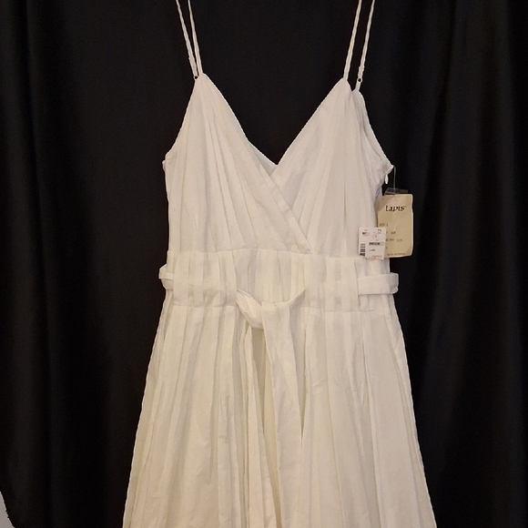 Classic White Cotton Lapis Strap Midi Dress W Underskirt & Belt Waist 32" NWT - Picture 3 of 4